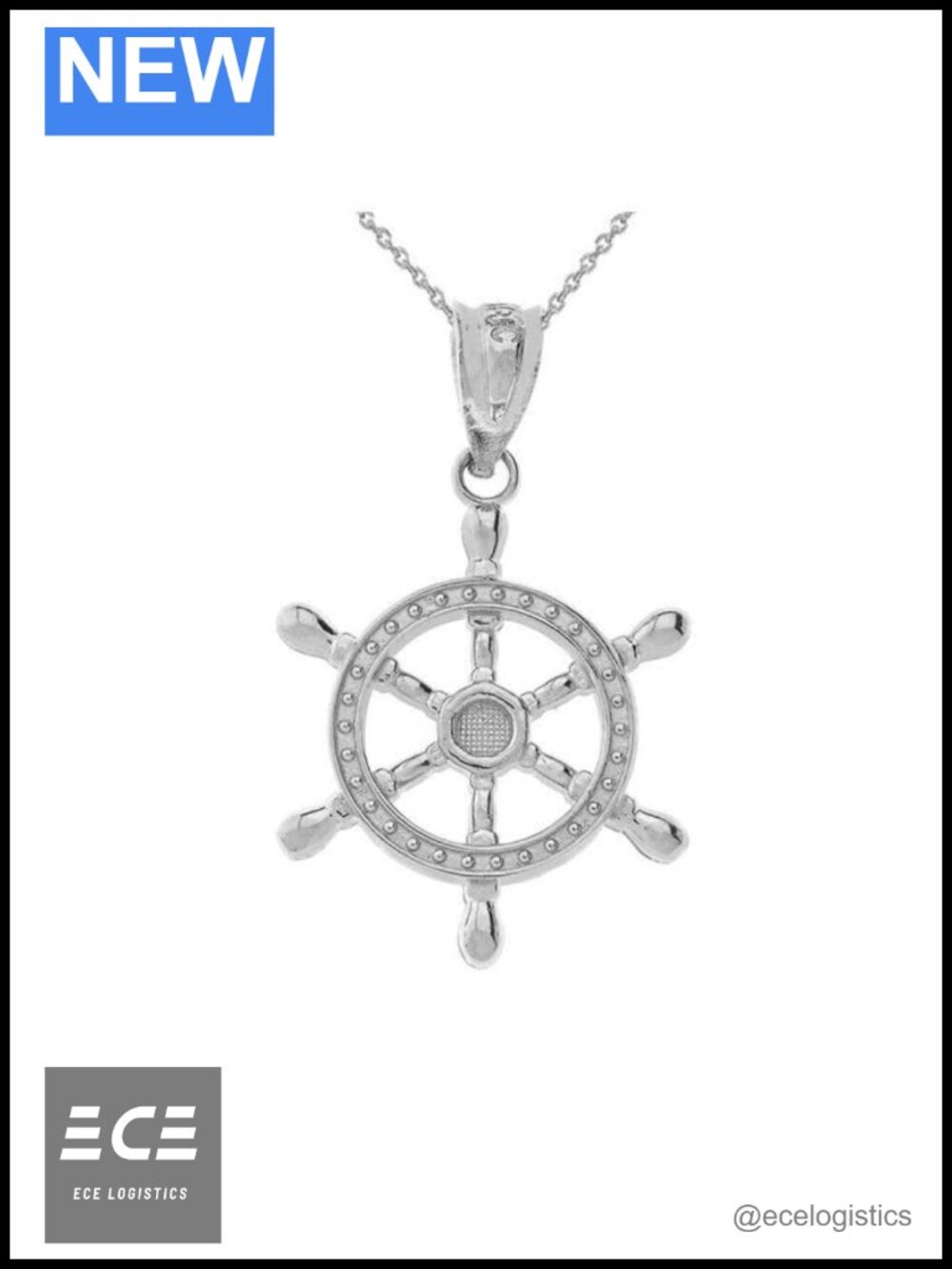 Sterling Silver Ship Wheel Pendant Necklace Nautical 16" Chain